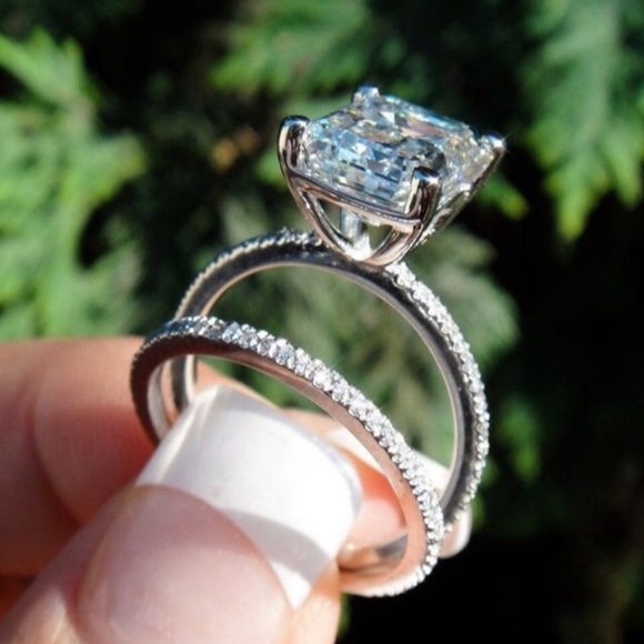 4CT Gold Filled Sapphire Engagement Ring Set - Picture 4 of 5